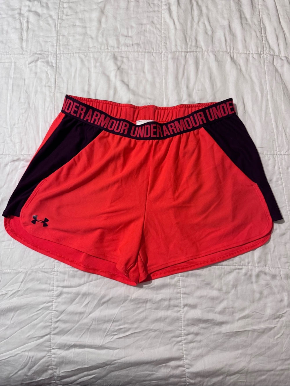 Under Armour Women's Coral Athletic Shorts with Black Waistband
